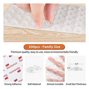 200 PCS Clear Rubber Bumpers for Quiet Cabinets