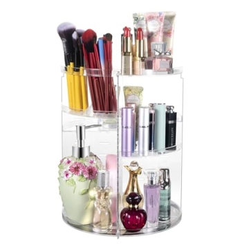 COYAHO 360° Rotating Makeup Organizer, Spinning Bathroom Organizer Countertop, Cosmetic Holder Shelf, Make Up Organizers and Storage for Bedroom, Transparent