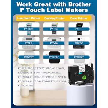 12mm 0.47 Laminated White Label Tape for Brother P-Touch Label Makers