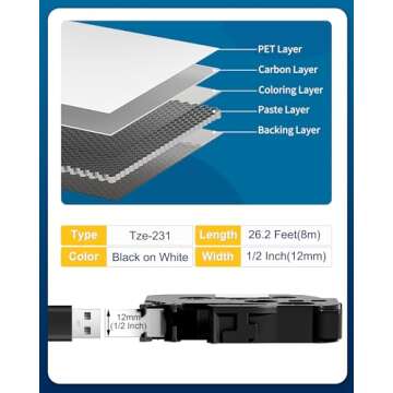 12mm AZe TZe-231 Label Tape for Brother Label Makers
