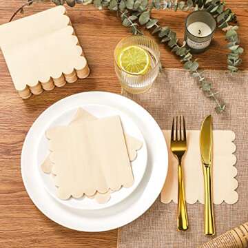 Fuutreo 100 Pcs Scalloped Cocktail Napkins Thick Paper Disposable Party Napkins Beverage Tissue for Wedding Dinner Birthday Supplies, 5 x 5 Inches(Milky White)
