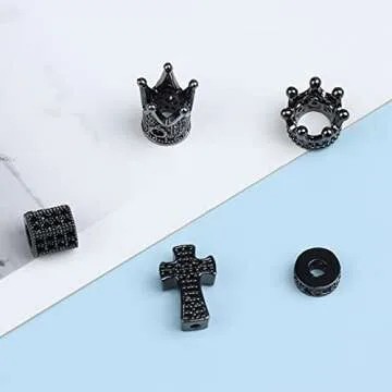 craftshou 25 Pcs King Crown Charms Beads Rhinestone Crown Beads Charm for Jewelry Making Hexagon Cross Shaped Spacer Hole Bead Bracelet Connector Beads for DIY Crafts