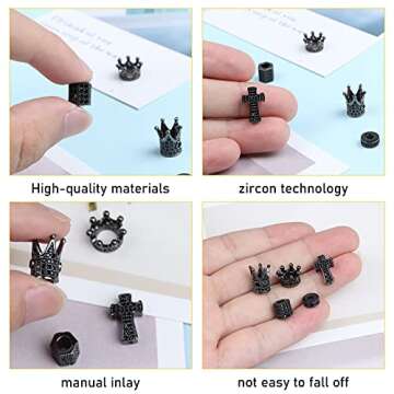 craftshou 25 Pcs King Crown Charms Beads Rhinestone Crown Beads Charm for Jewelry Making Hexagon Cross Shaped Spacer Hole Bead Bracelet Connector Beads for DIY Crafts