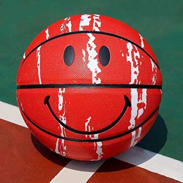 SHENGY No. 7 Smiling Face Graffiti Basketball, PU Leather Wear-Resistant, Good Grip. for Indoor and ...