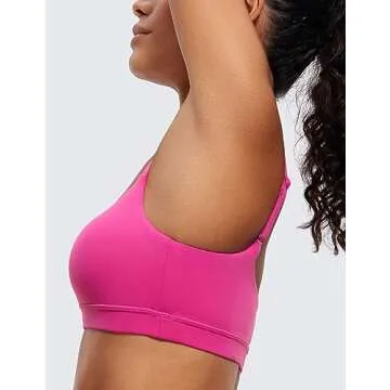 CRZ YOGA Womens Butterluxe Adjustable Spaghetti Strap Sports Bra - Scoop Neck Wireless Padded Yoga Workout Crop Top Hibiscus Purple Small