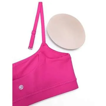 CRZ YOGA Womens Butterluxe Adjustable Spaghetti Strap Sports Bra - Scoop Neck Wireless Padded Yoga Workout Crop Top Hibiscus Purple Small