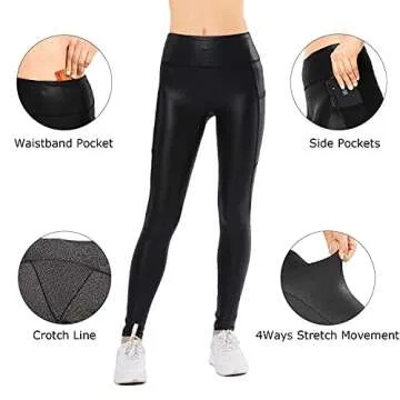 Retro Faux Leather Leggings for Women with Pockets