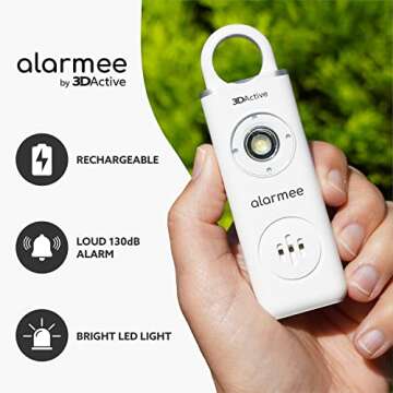 3DActive Alarmee Rechargeable Personal Safety Alarm for Women, Teens & Elderly, Pocket Size 130dB Loud Siren with LED Light (White)