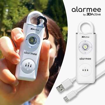 3DActive Alarmee Rechargeable Personal Safety Alarm for Women, Teens & Elderly, Pocket Size 130dB Loud Siren with LED Light (White)