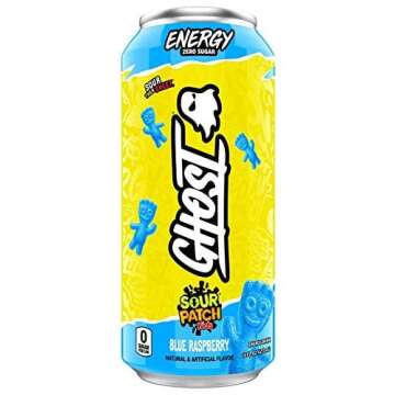 Ghost Energy Drink Zero Sugar Sour Patch Kids Blue Raspberry 16 Oz