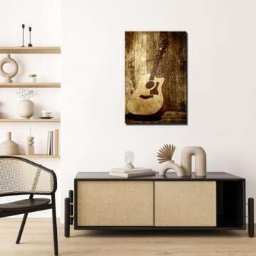 sechars Guitar Canvas Wall Art Vintage Music Room Decor Picture Painting for Home Bedroom Decoration...