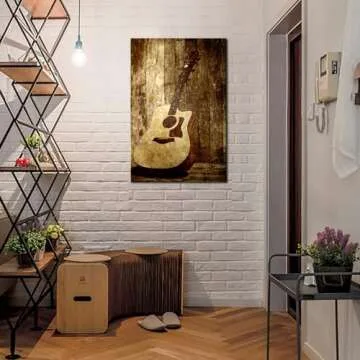 sechars Guitar Canvas Wall Art Vintage Music Room Decor Picture Painting for Home Bedroom Decorations