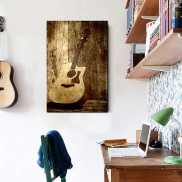 sechars Guitar Canvas Wall Art Vintage Music Room Decor Picture Painting for Home Bedroom Decorations