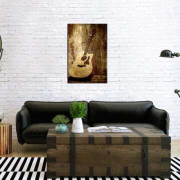 sechars Guitar Canvas Wall Art Vintage Music Room Decor Picture Painting for Home Bedroom Decorations