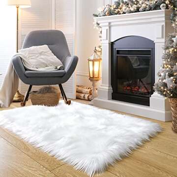 Noahas 3 x 5 White Faux Sheepskin Rug,Luxury Fluffy Faux Fur Rugs for Bedroom,Washable Area Rugs,Bed...