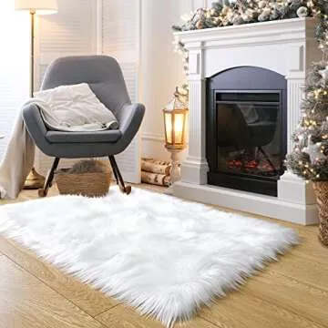 Noahas 3 x 5 White Faux Sheepskin Rug,Luxury Fluffy Faux Fur Rugs for Bedroom,Washable Area Rugs,Bed...