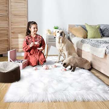 Noahas 3 x 5 White Faux Sheepskin Rug,Luxury Fluffy Faux Fur Rugs for Bedroom,Washable Area Rugs,Bedroom Rug,Furry Carpet Shag Rug,Soft Throw Rugs for Living Room Decor