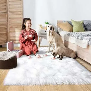 Noahas 3 x 5 White Faux Sheepskin Rug,Luxury Fluffy Faux Fur Rugs for Bedroom,Washable Area Rugs,Bedroom Rug,Furry Carpet Shag Rug,Soft Throw Rugs for Living Room Decor