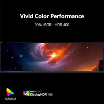 INNOCN 49" Curved Monitor Ultrawide Gaming 120Hz 32:9 QHD 5120 x 1440P Computer Monitor, R1800, 99% sRGB, HDR400, USB Type C, DisplayPort, HDMI, Built-in Speakers, Height/Tilt Adjustable - 49C1R