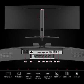 INNOCN 49" Curved Monitor Ultrawide Gaming 120Hz 32:9 QHD 5120 x 1440P Computer Monitor, R1800, 99% sRGB, HDR400, USB Type C, DisplayPort, HDMI, Built-in Speakers, Height/Tilt Adjustable - 49C1R