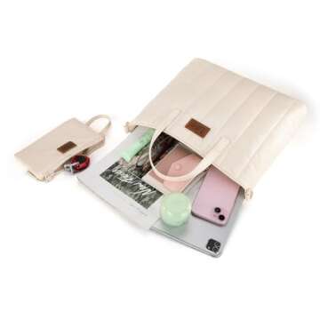 Montana West x Lee Puffer Tote Bag for Women Lightweight Quilted Crossbody Handbags Puffy Overnight Shoulder Bag for Travel Work Beige, LEE49-006TN