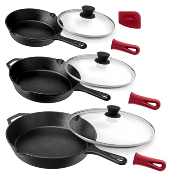 Cuisinel Cast Iron Skillets Set with Glass Lids - Versatile Cooking