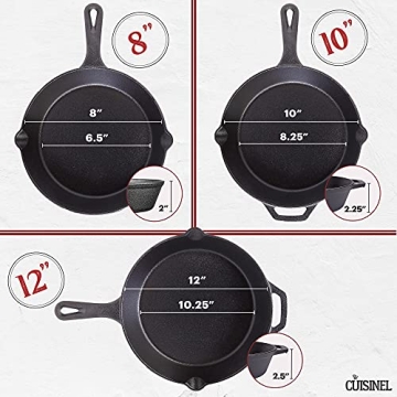 Cuisinel Cast Iron Skillets Set with Glass Lids - Versatile Cooking