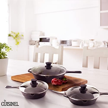 Cuisinel Cast Iron Skillets Set with Glass Lids - Versatile Cooking