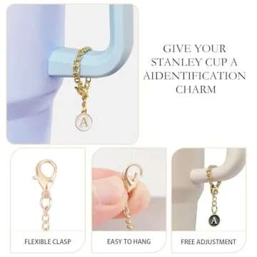 Ekarley Letter Charm Accessories for Stanley Cup, 3Pcs Initial Chain Water Bottle Handle Name Id Charm for Tumbler Cups-C