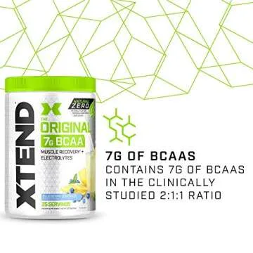 Scivation XTEND Natural Zero BCAA Powder Blueberry Lemonade | Free of Artificial Sweeteners, Flavors, and Chemical Dyes | Post Workout Drink with Amino Acids | 7g BCAAs for Men & Women | 25 Servings