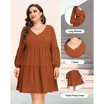 Plus Size Brown Babydoll Tunic Dress for Women