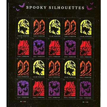 Spooky Silhouettes (Sheet of 20) Halloween with Iridescent Effect stamps