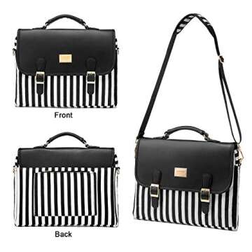 Computer Bag Laptop Bag for Women CuteLaptop Messenger Bag Case for Work College, Stripe-Black, 14-Inch