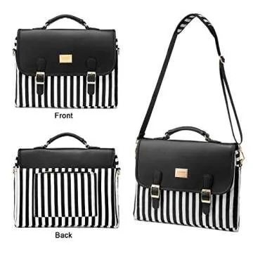 Computer Bag Laptop Bag for Women CuteLaptop Messenger Bag Case for Work College, Stripe-Black, 14-Inch