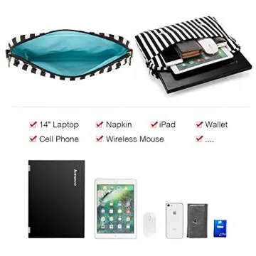 Computer Bag Laptop Bag for Women CuteLaptop Messenger Bag Case for Work College, Stripe-Black, 14-Inch