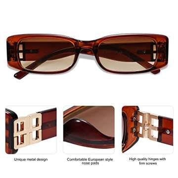 Allarallvr Rectangle Sunglasses for Women 90s Retro Trendy Y2K Classical Vintage Square Shades AR82037(2 Pack DarkBlack+Red Brown)