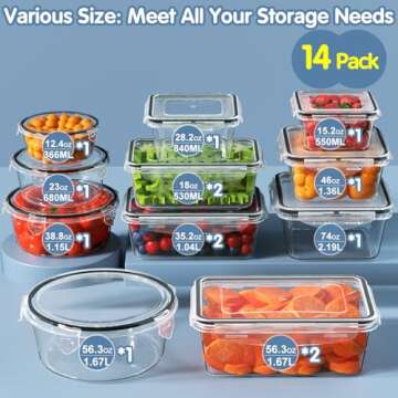 28 Pieces Food Storage Containers with Lids EXTRA LARGE Freezer Containers for Food BPA-Free Meat Fr...