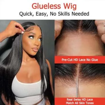 Muokass 220% Density Glueless Wigs Human Hair Pre Plucked Pre Cut 30 Inch 5x5 HD Lace Closure Wigs Human Hair Glueless Straight HD Lace Front Wigs Human Hair for Women Natural Hairline