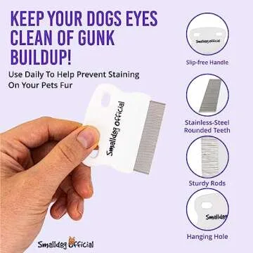 Tear Stain Remover - Fine Tooth Metal Comb to Clean Dogs Eye Boogers - Steel Pet Cleaner and Groomin...