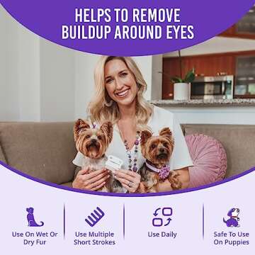 Tear Stain Remover - Fine Tooth Metal Comb to Clean Dogs Eye Boogers - Steel Pet Cleaner and Grooming Accessories - Care for Small Dog Breeds like Shih Tzu, Poodle, Yorkie, Goldendoodle and More