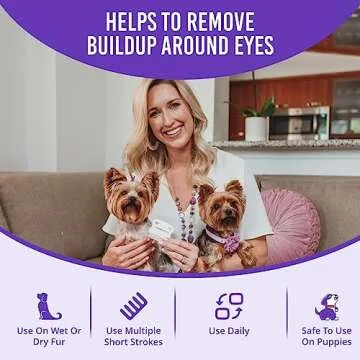 Tear Stain Remover - Fine Tooth Metal Comb to Clean Dogs Eye Boogers - Steel Pet Cleaner and Grooming Accessories - Care for Small Dog Breeds like Shih Tzu, Poodle, Yorkie, Goldendoodle and More