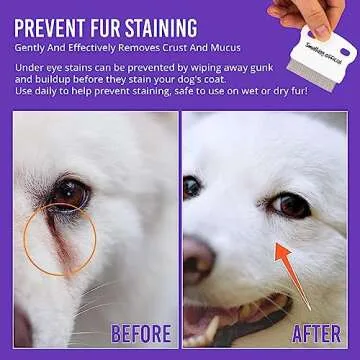 Tear Stain Remover - Fine Tooth Metal Comb to Clean Dogs Eye Boogers - Steel Pet Cleaner and Grooming Accessories - Care for Small Dog Breeds like Shih Tzu, Poodle, Yorkie, Goldendoodle and More