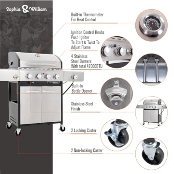 Sophia & William 4-Burner Gas BBQ Grill - Propane BBQ