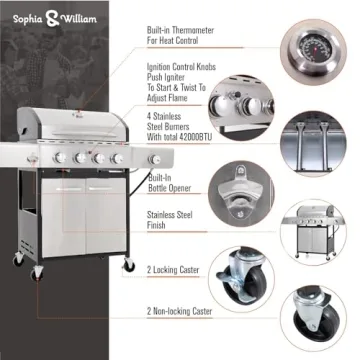 Sophia & William 4-Burner Gas BBQ Grill - Propane BBQ