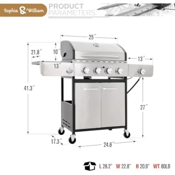 Sophia & William 4-Burner Gas BBQ Grill - Propane BBQ