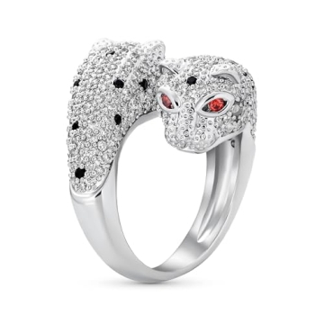 Bling Jewelry Red Eye Black White Cubic Zirconia CZ Fashion Leopard Panther Cat Statement Bypass Rin...
