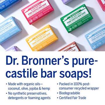 Dr. Bronner's - Pure-Castile Bar Soap (Almond, 5 oz, 6-Pack) - Made with Organic Oils, For Face, Body & Hair, Gentle & Moisturizing, Biodegradable, Vegan, Cruelty-free, Non-GMO