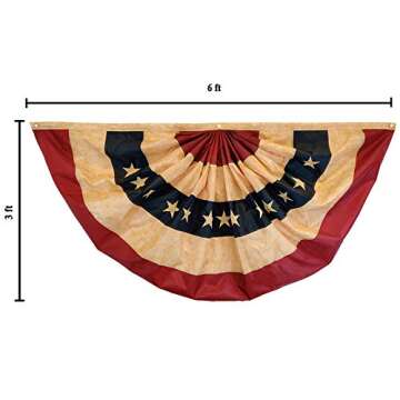 USA Bunting Vintage Pleated Embroidered Flag 6ft x 3ft - Home Decor, Festivities, Events