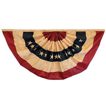 USA Bunting Vintage Pleated Embroidered Flag 6ft x 3ft - Home Decor, Festivities, Events
