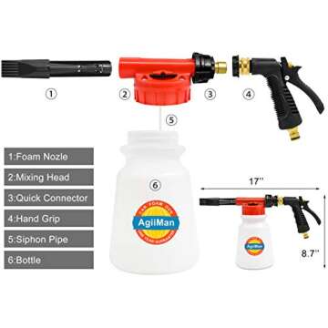 AgiiMan Car Wash Foam Gun - Foam Cannon, Garden Hose Sprayer with Adjustment Ratio Dial Blaster, Auto Detailing Cleaning Soap Cleaner, No Pressure Washer Required